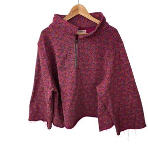 Natural Life Pink Red Floral Boho Festival Pullover Unfinished Fray Hem L/XL